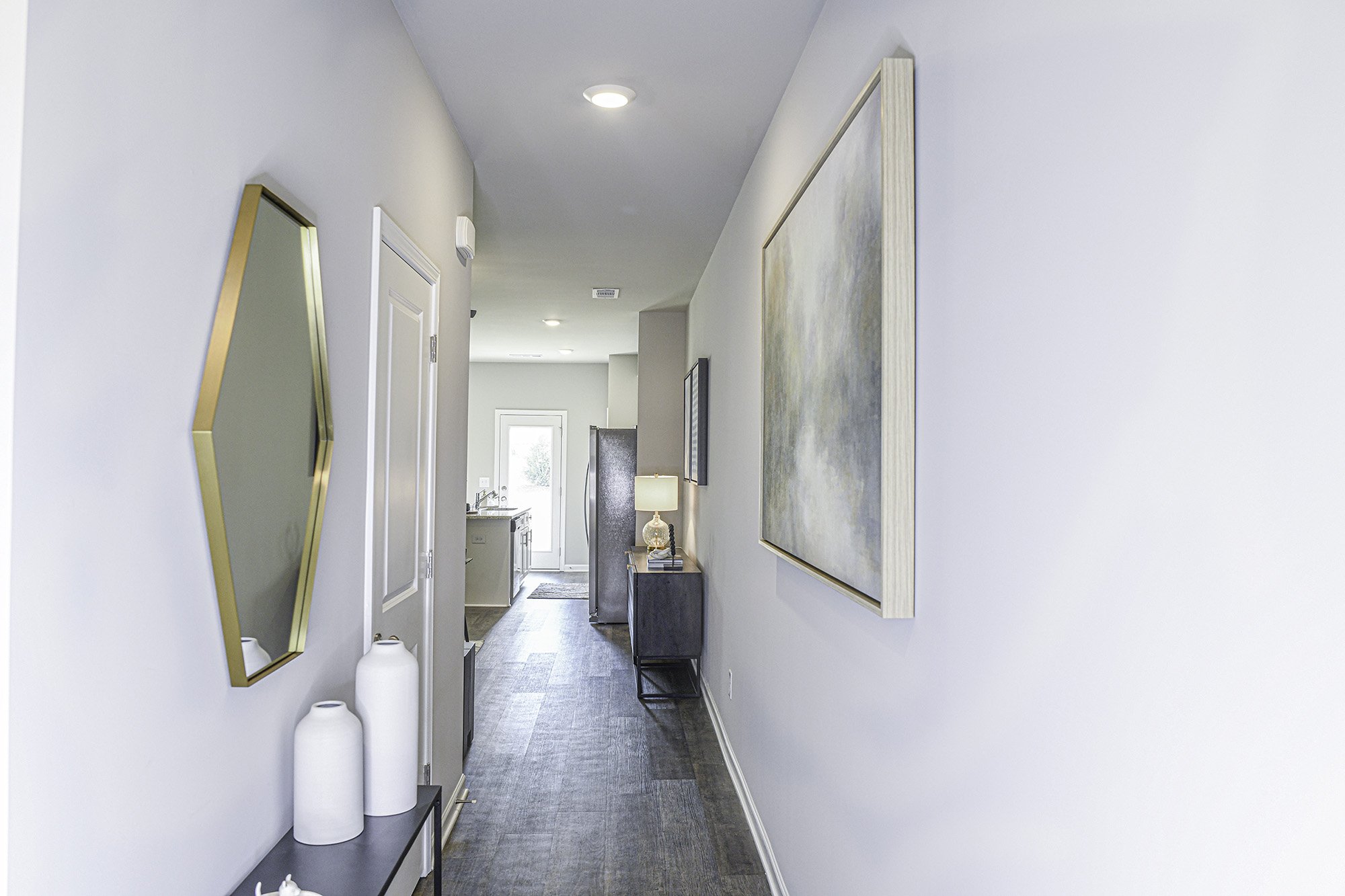 Multi family interior design Georgia model apartment design hallway interior
