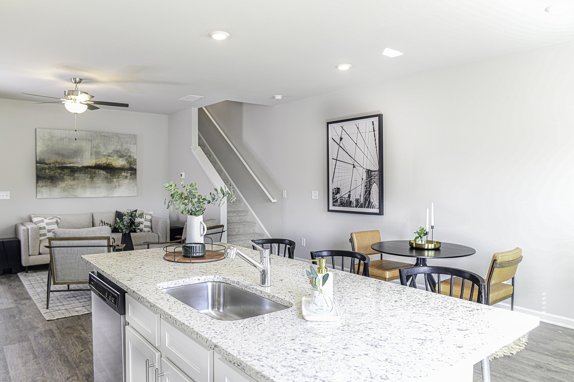 Multi family interior design Georgia model apartment design living room and kitchen interior