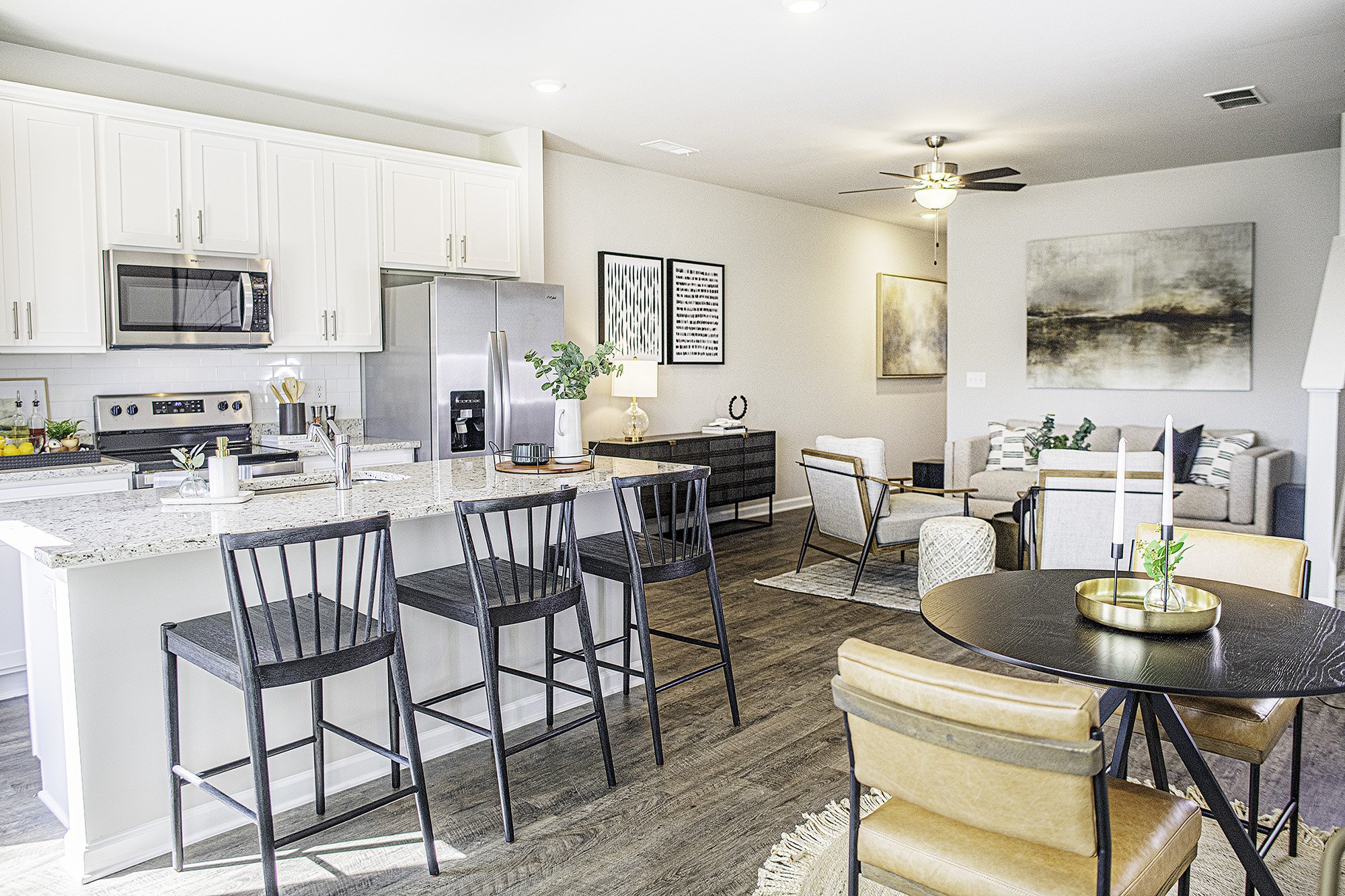 Multi family interior design Georgia model apartment design living room and kitchen interior