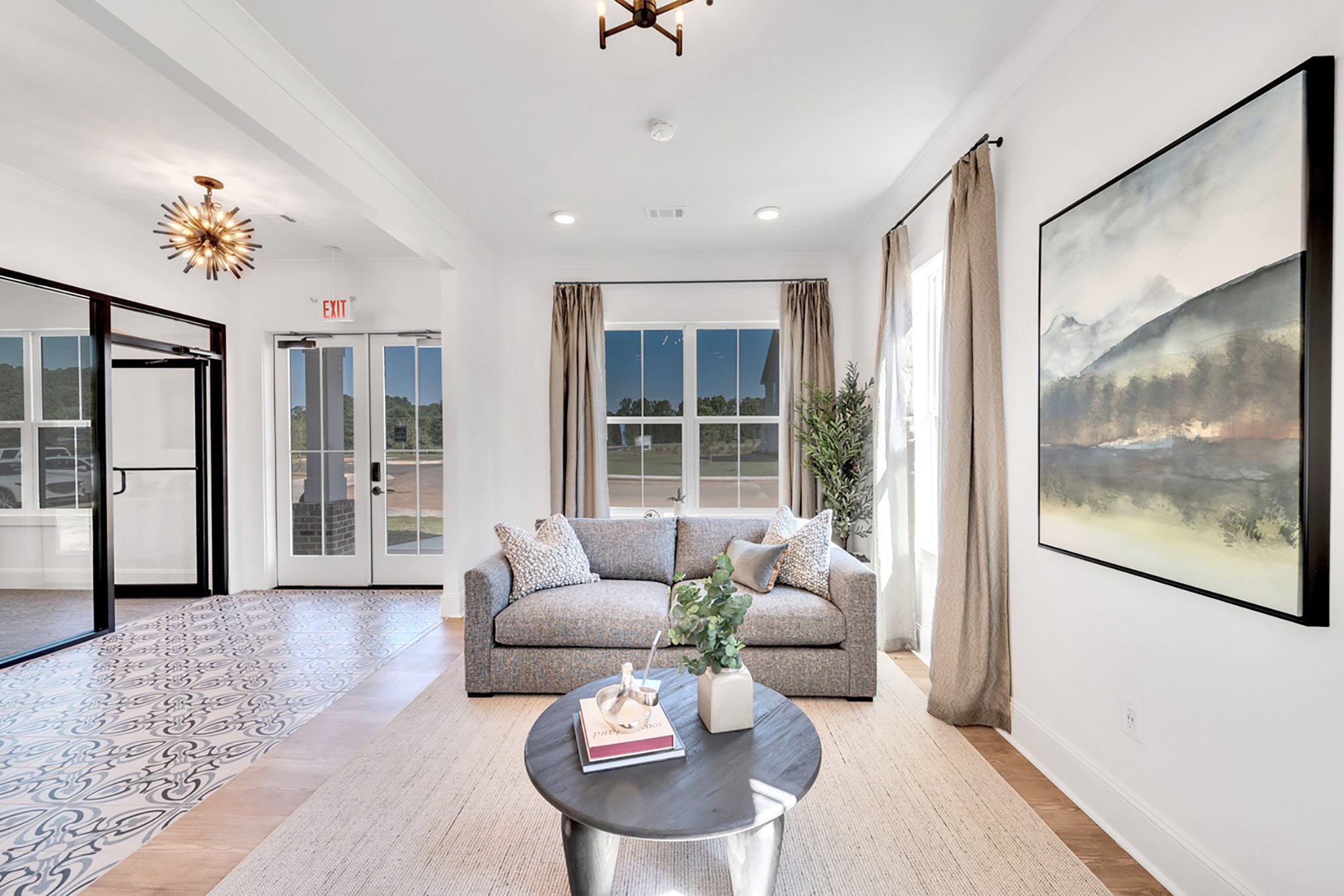 Multi family interior design Georgia BTR club room living room coffee bar amenity
