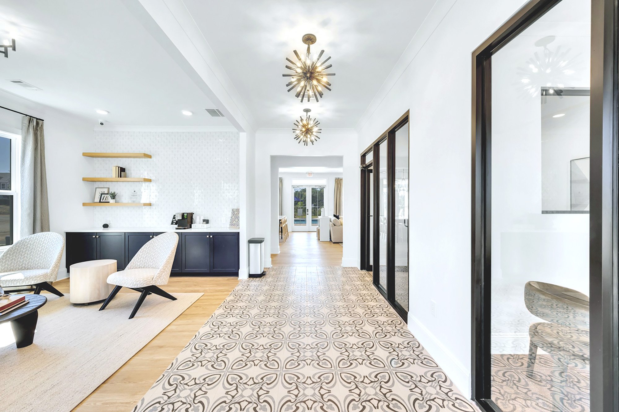 Multi family interior design Georgia BTR club room living room coffee bar amenity