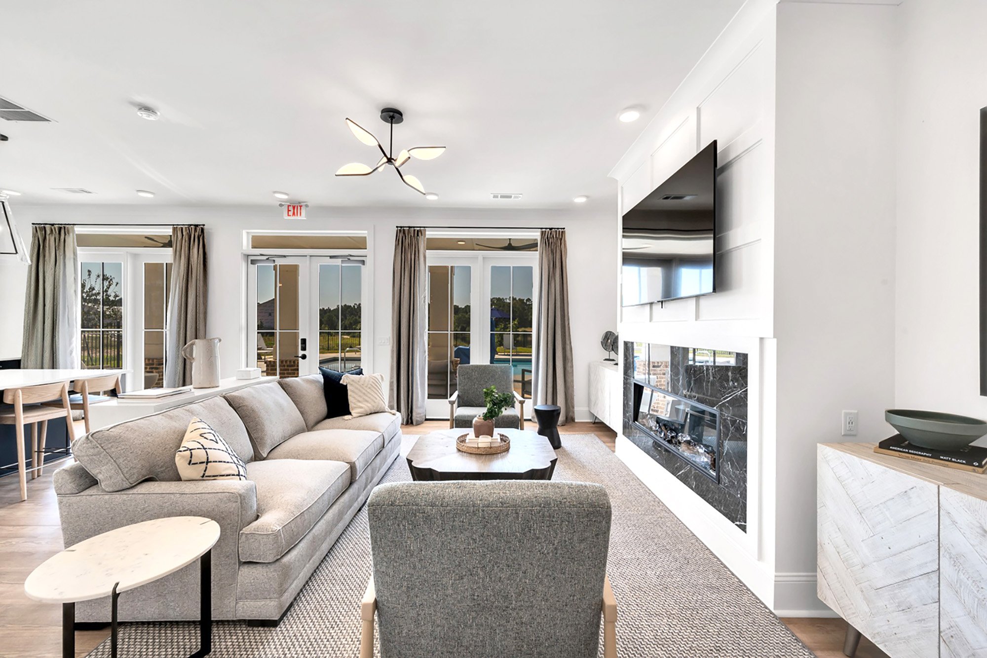 Multi family interior design Georgia BTR club room living room amenity
