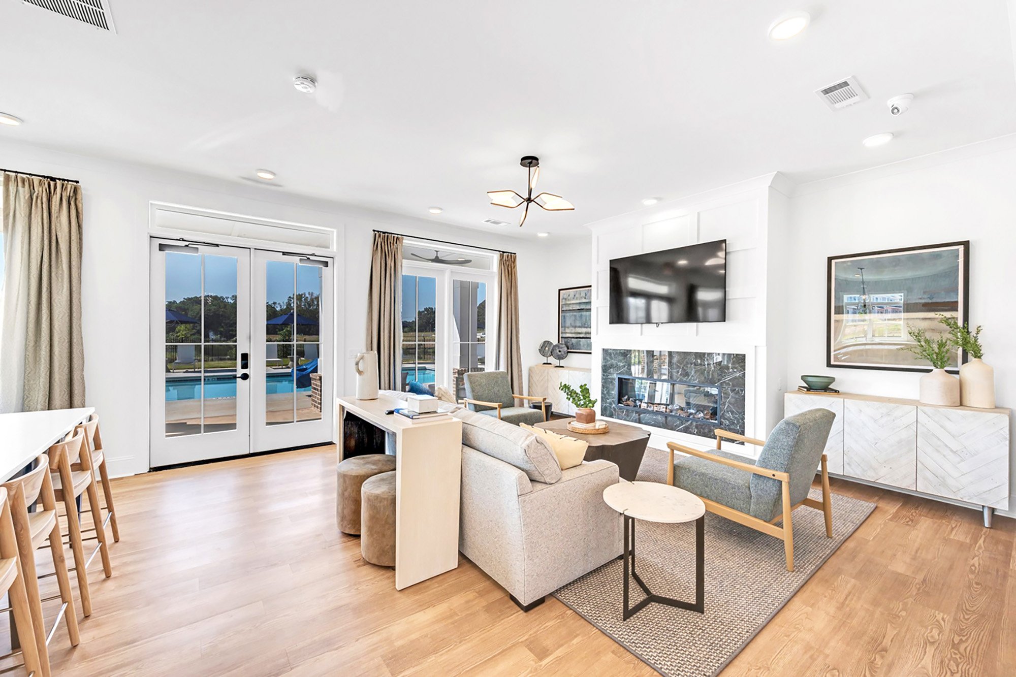 Multi family interior design Georgia BTR club room living room amenity