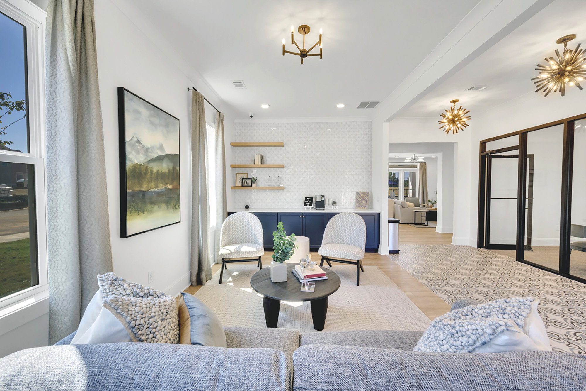 Multi family interior design Georgia BTR club room living room coffee bar amenity