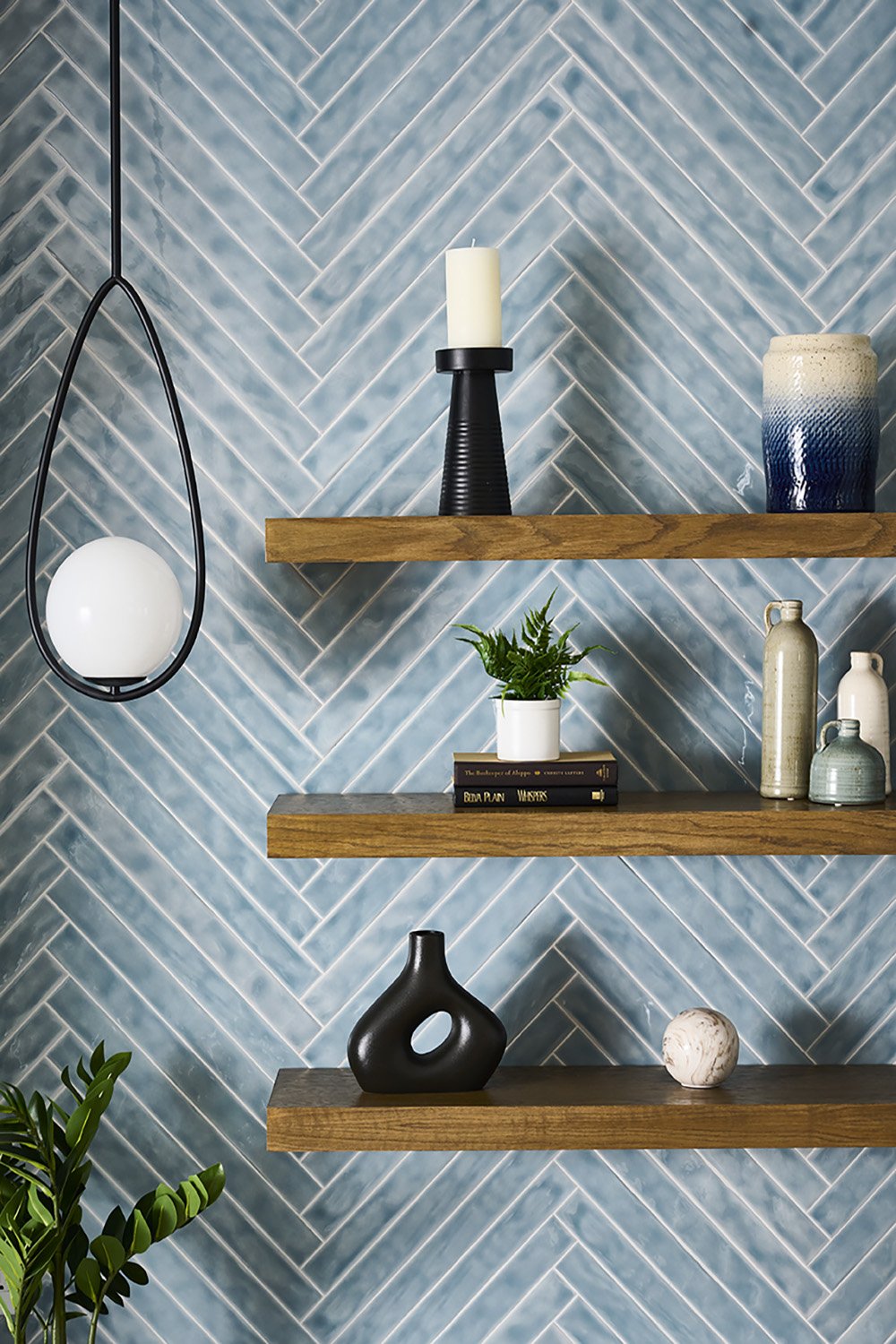 Multi family interior design Georgia BTR amenity floating wood shelves